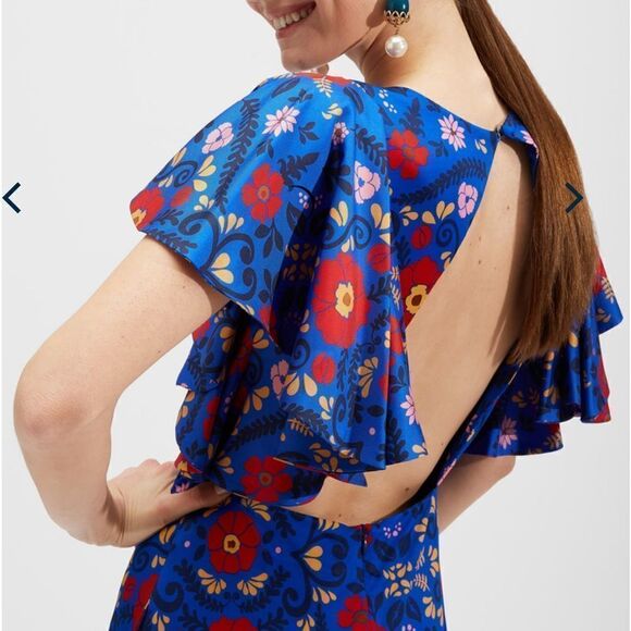 NWT LA Double J Damigella Dress Heckfield in Fluid Jersey Royal Blue Floral XL - Picture 7 of 15